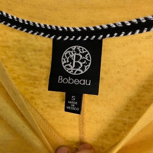 Bobeau sweater s yellow grey streak tie on front . - Picture 3 of 6